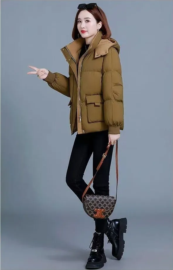 Women's Quilted Puffer Jacket with Hood and Stain-Resistant Fabric