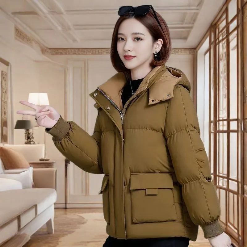 Women's Quilted Puffer Jacket with Hood and Stain-Resistant Fabric