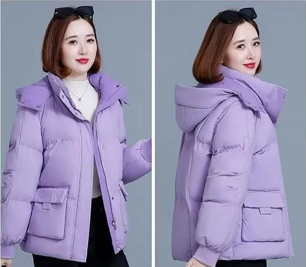Women's Quilted Puffer Jacket with Hood and Stain-Resistant Fabric