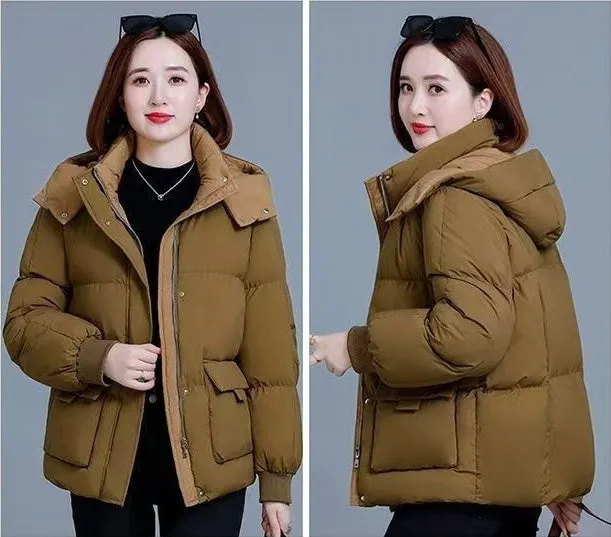 Women's Quilted Puffer Jacket with Hood and Stain-Resistant Fabric