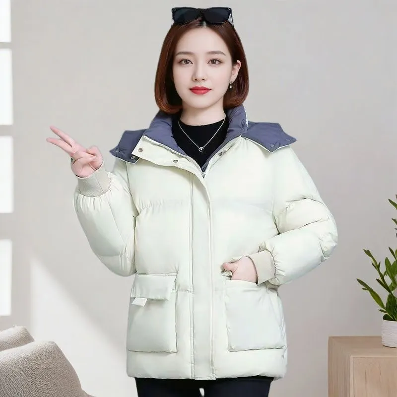 Women's Quilted Puffer Jacket with Hood and Stain-Resistant Fabric
