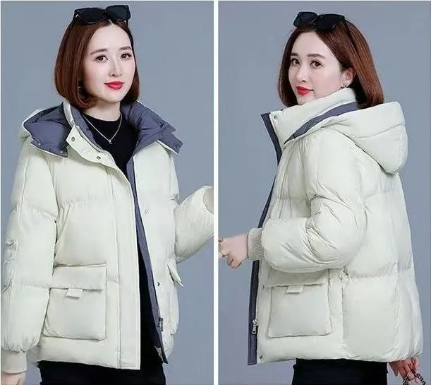 Women's Quilted Puffer Jacket with Hood and Stain-Resistant Fabric