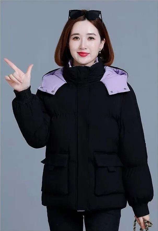Women's Quilted Puffer Jacket with Hood and Stain-Resistant Fabric