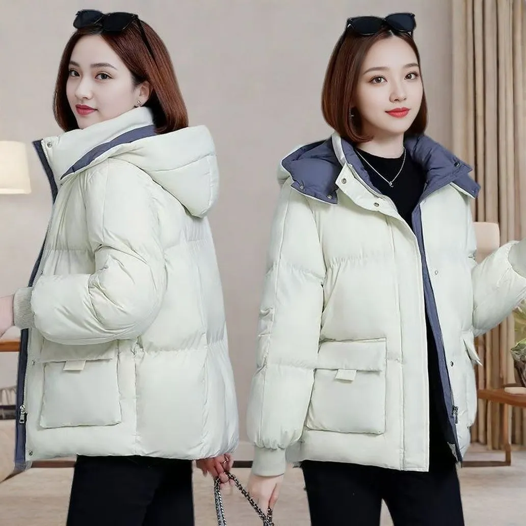 Women's Quilted Puffer Jacket with Hood and Stain-Resistant Fabric