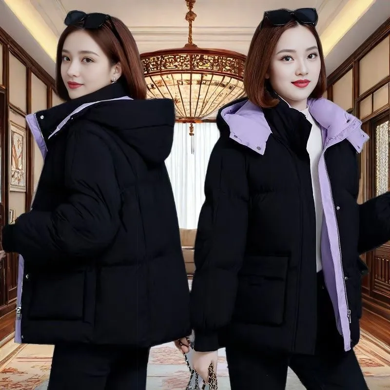 Women's Quilted Puffer Jacket with Hood and Stain-Resistant Fabric