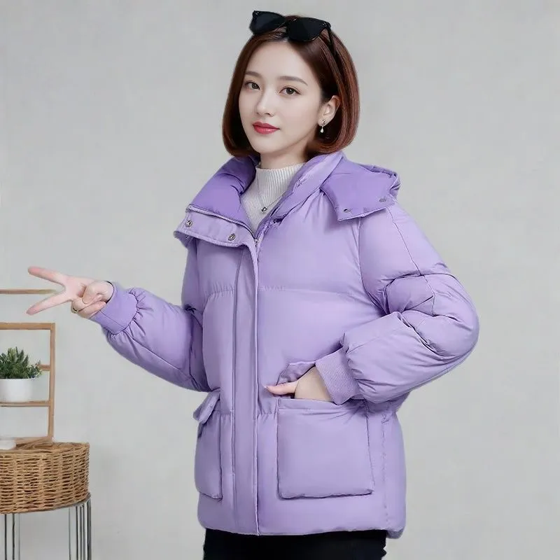 Women's Quilted Puffer Jacket with Hood and Stain-Resistant Fabric