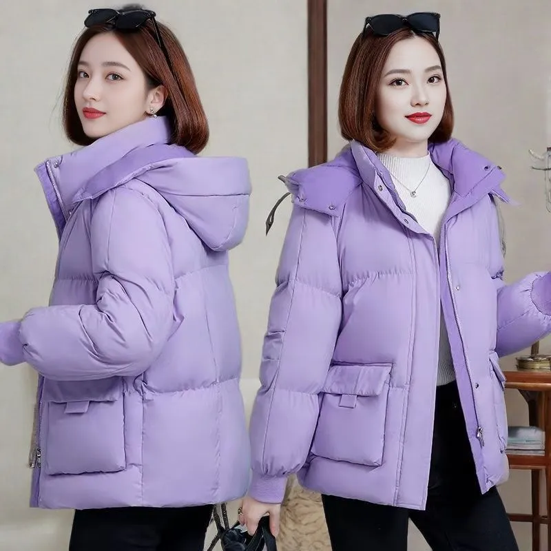 Women's Quilted Puffer Jacket with Hood and Stain-Resistant Fabric