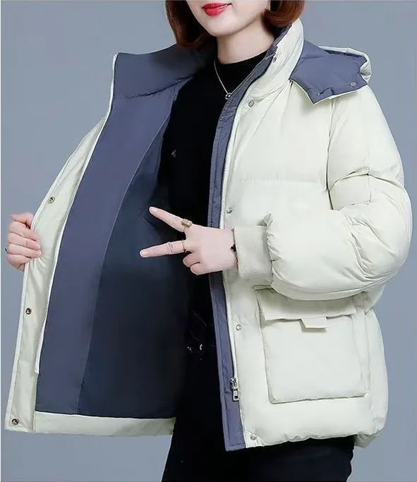 Women's Quilted Puffer Jacket with Hood and Stain-Resistant Fabric