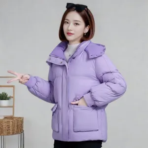 Women's Quilted Puffer Jacket with Hood and Stain-Resistant Fabric