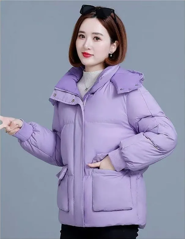 Women's Quilted Puffer Jacket with Hood and Stain-Resistant Fabric