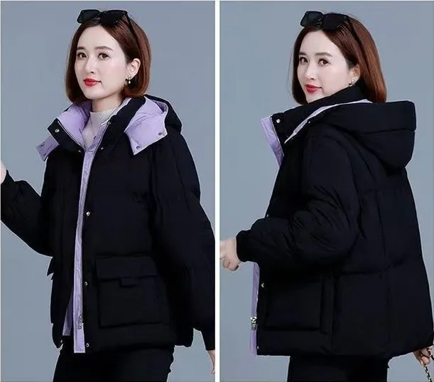 Women's Quilted Puffer Jacket with Hood and Stain-Resistant Fabric