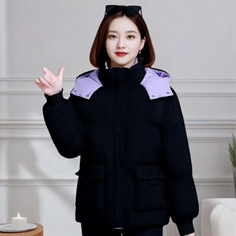 Women's Quilted Puffer Jacket with Hood and Stain-Resistant Fabric