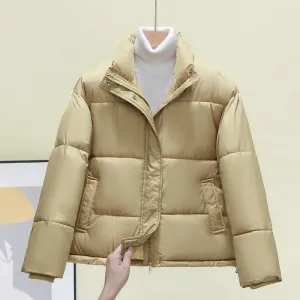 Women's Quilted Puffer Jacket with Windproof Features and Slash Pockets