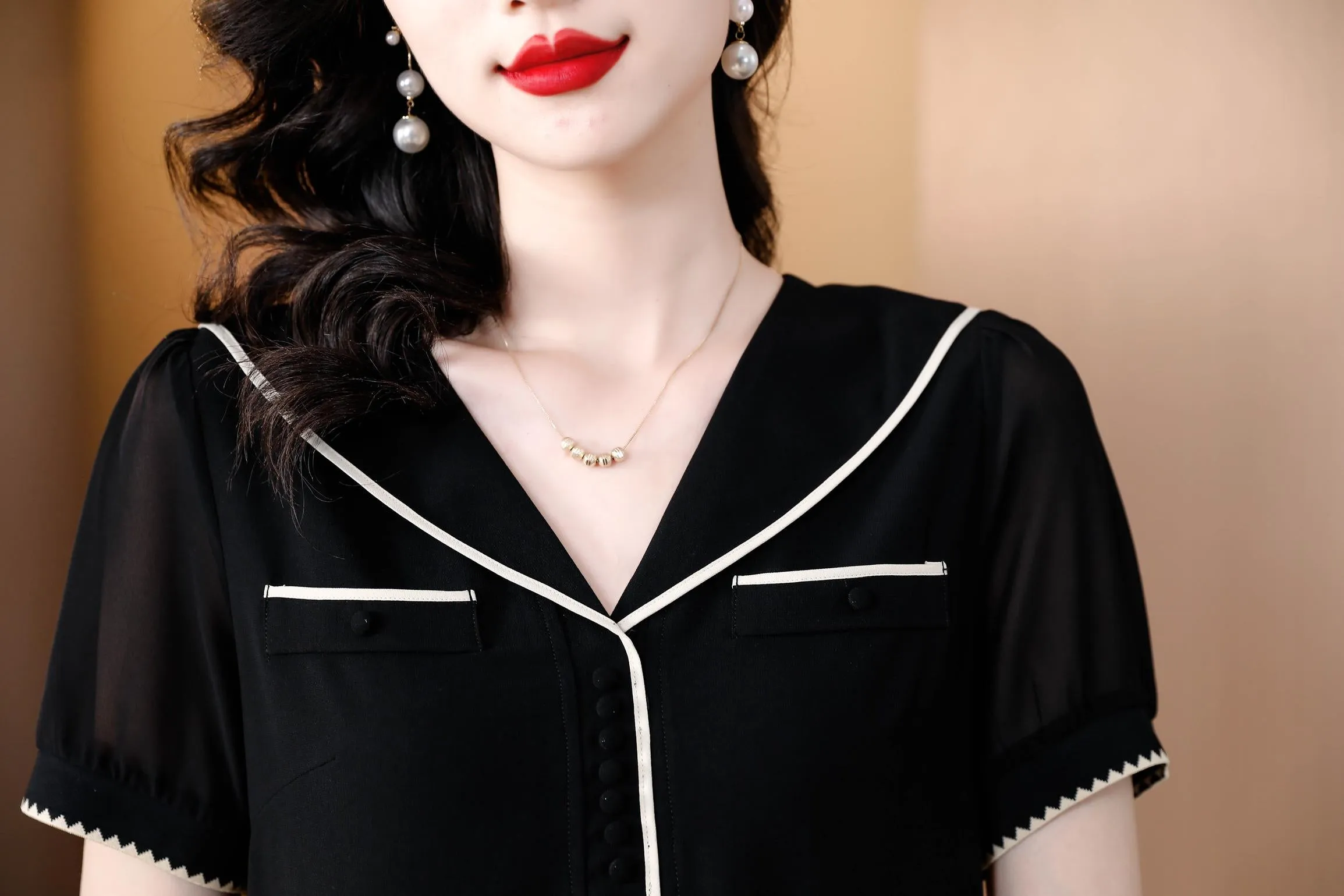 Women's Relaxed-Fit Chiffon Blouse with V-Neck Design