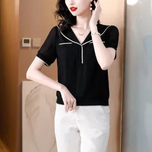 Women's Relaxed-Fit Chiffon Blouse with V-Neck Design