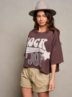 WOMEN'S SHORT SLEEVE SEQUINS GRAPHIC DETAILED TOP