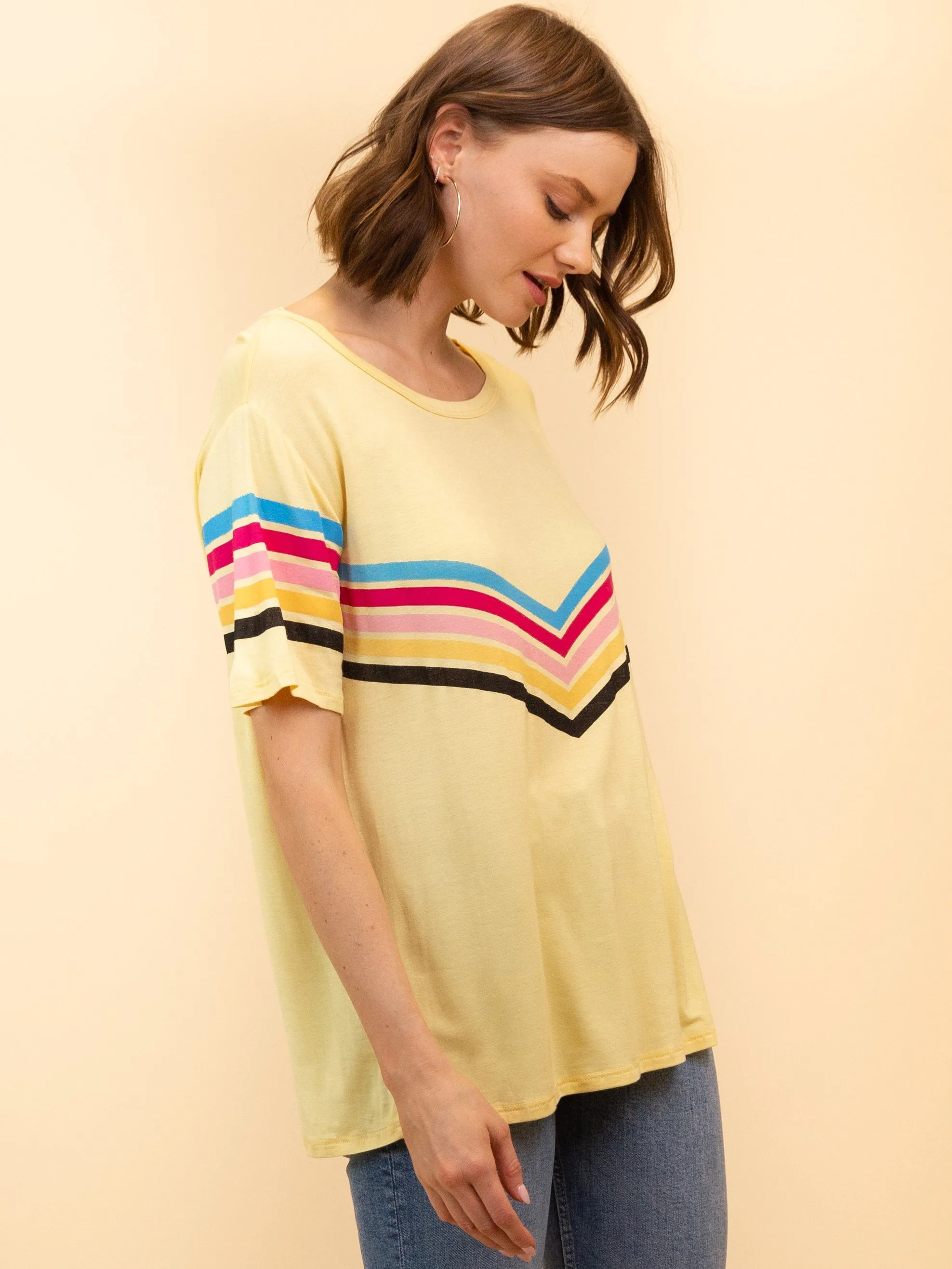 WOMEN'S SHORT SLEEVE STRIPED KNIT TOP