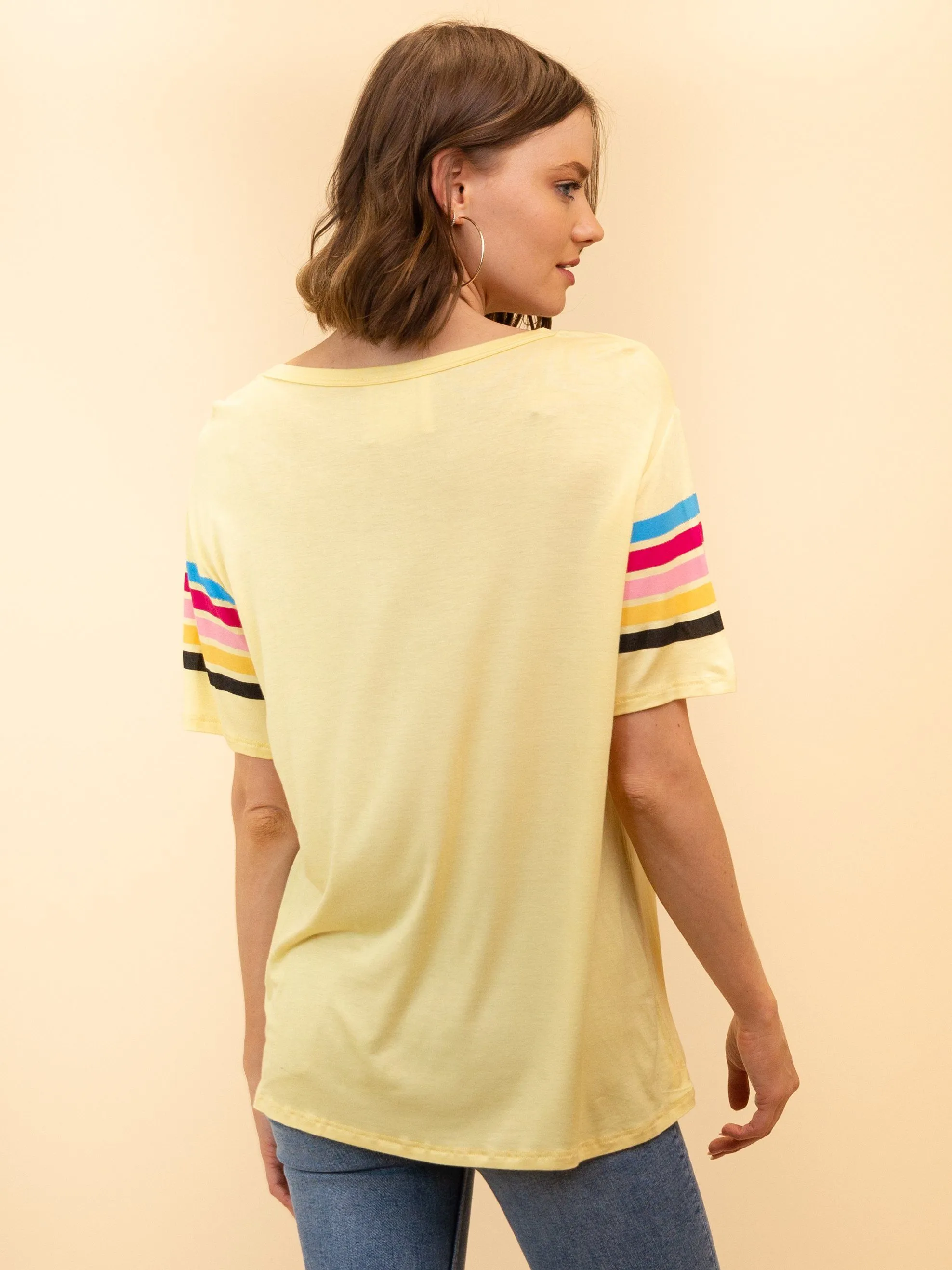 WOMEN'S SHORT SLEEVE STRIPED KNIT TOP
