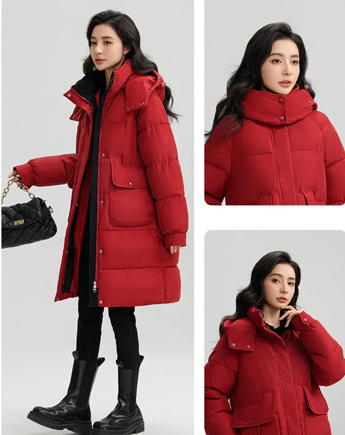 Women's Thickened Water-Resistant Puffer Jacket with a Full Zip