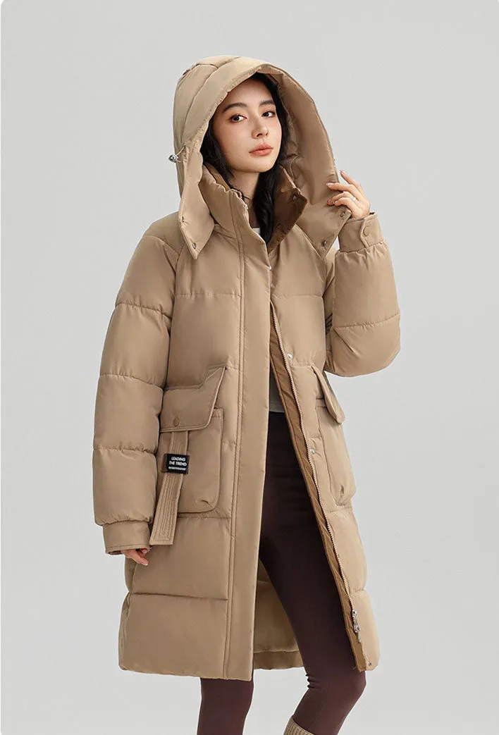 Women's Thickened Water-Resistant Puffer Jacket with a Full Zip