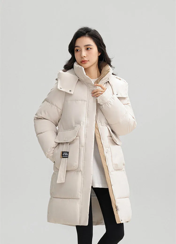 Women's Thickened Water-Resistant Puffer Jacket with a Full Zip