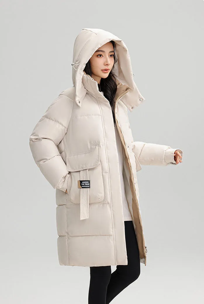 Women's Thickened Water-Resistant Puffer Jacket with a Full Zip