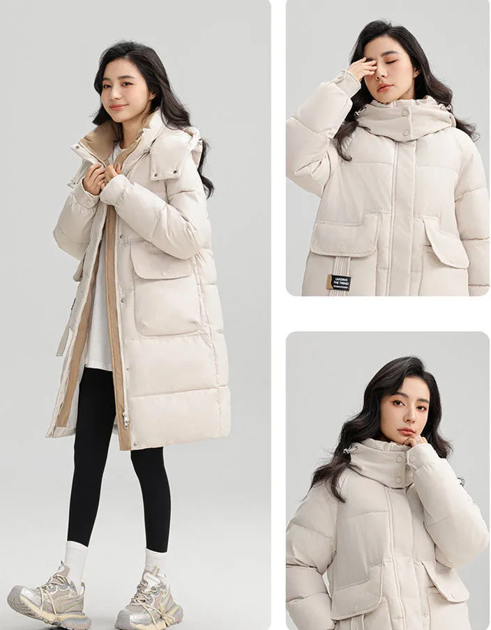 Women's Thickened Water-Resistant Puffer Jacket with a Full Zip