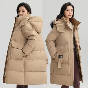 Women's Thickened Water-Resistant Puffer Jacket with a Full Zip
