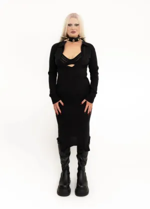Wool knit dress with plunging neckline