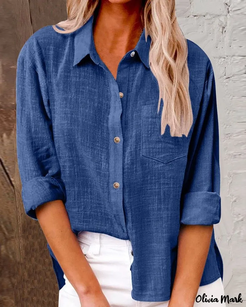 Xieyinshe - Buttoned Long Sleeve Shirt with Chest Pocket Design