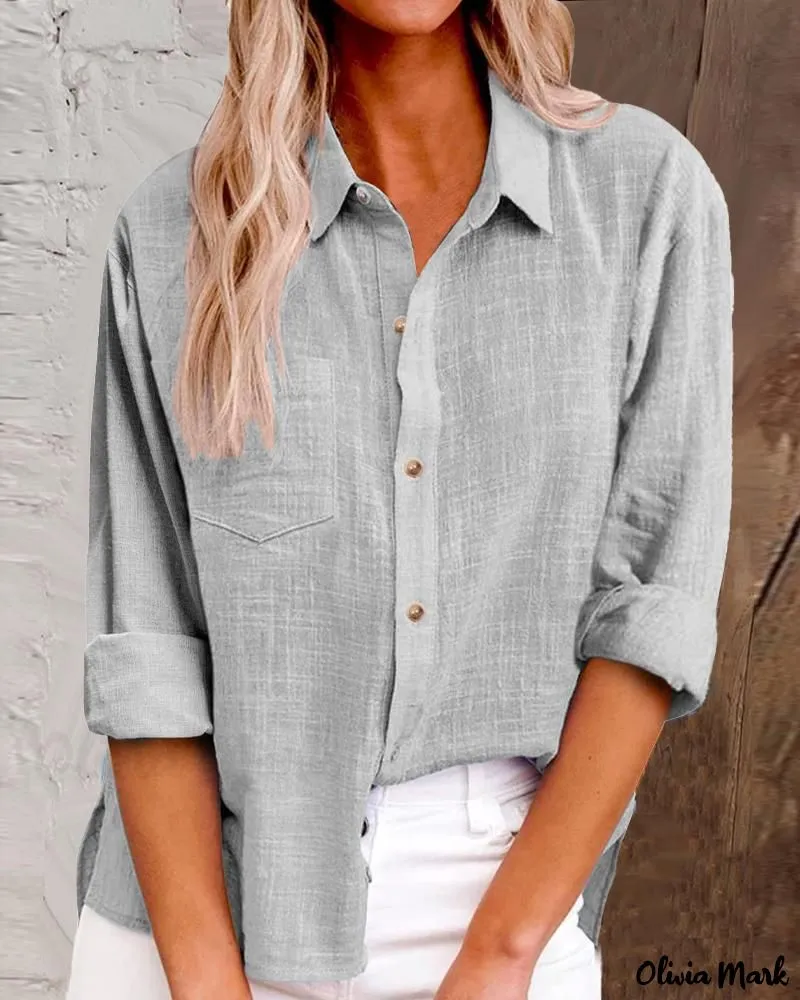 Xieyinshe - Buttoned Long Sleeve Shirt with Chest Pocket Design