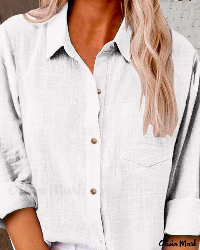 Xieyinshe - Buttoned Long Sleeve Shirt with Chest Pocket Design
