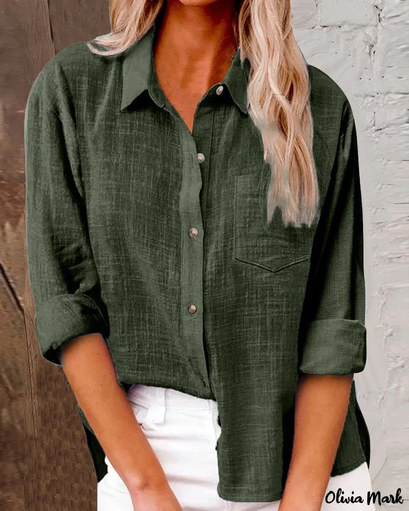 Xieyinshe - Buttoned Long Sleeve Shirt with Chest Pocket Design