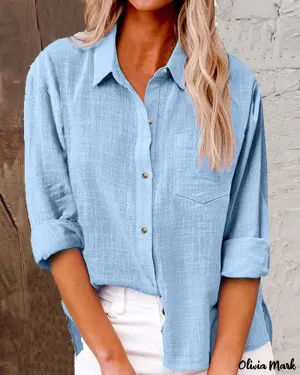 Xieyinshe - Buttoned Long Sleeve Shirt with Chest Pocket Design