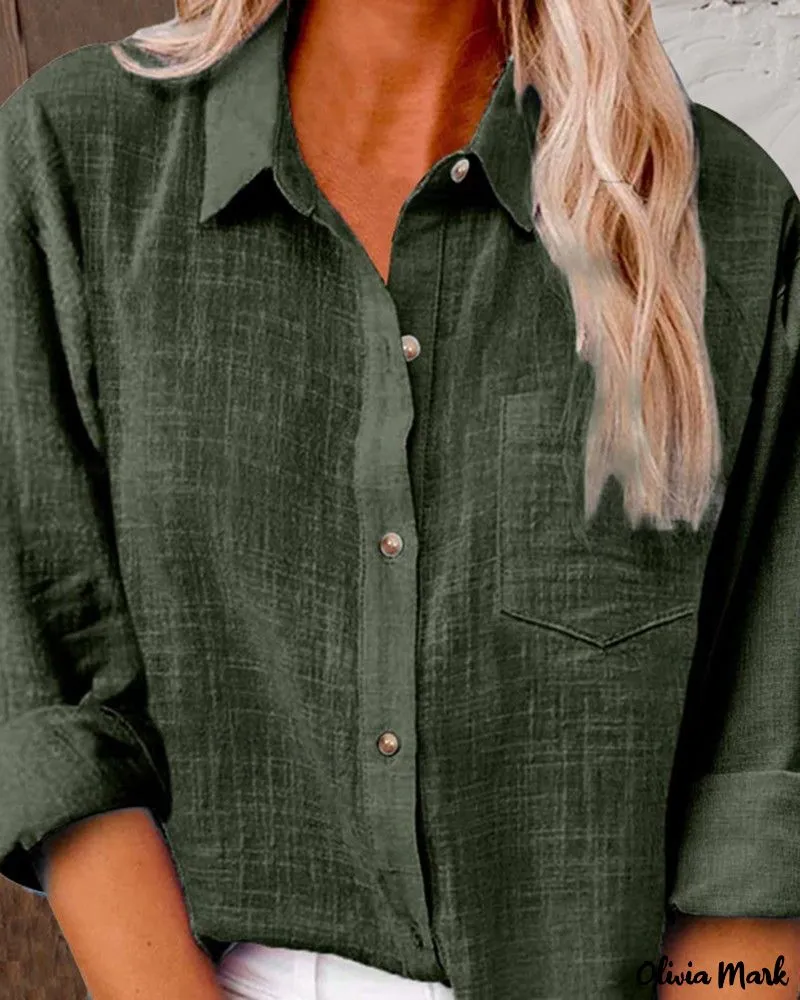 Xieyinshe - Buttoned Long Sleeve Shirt with Chest Pocket Design