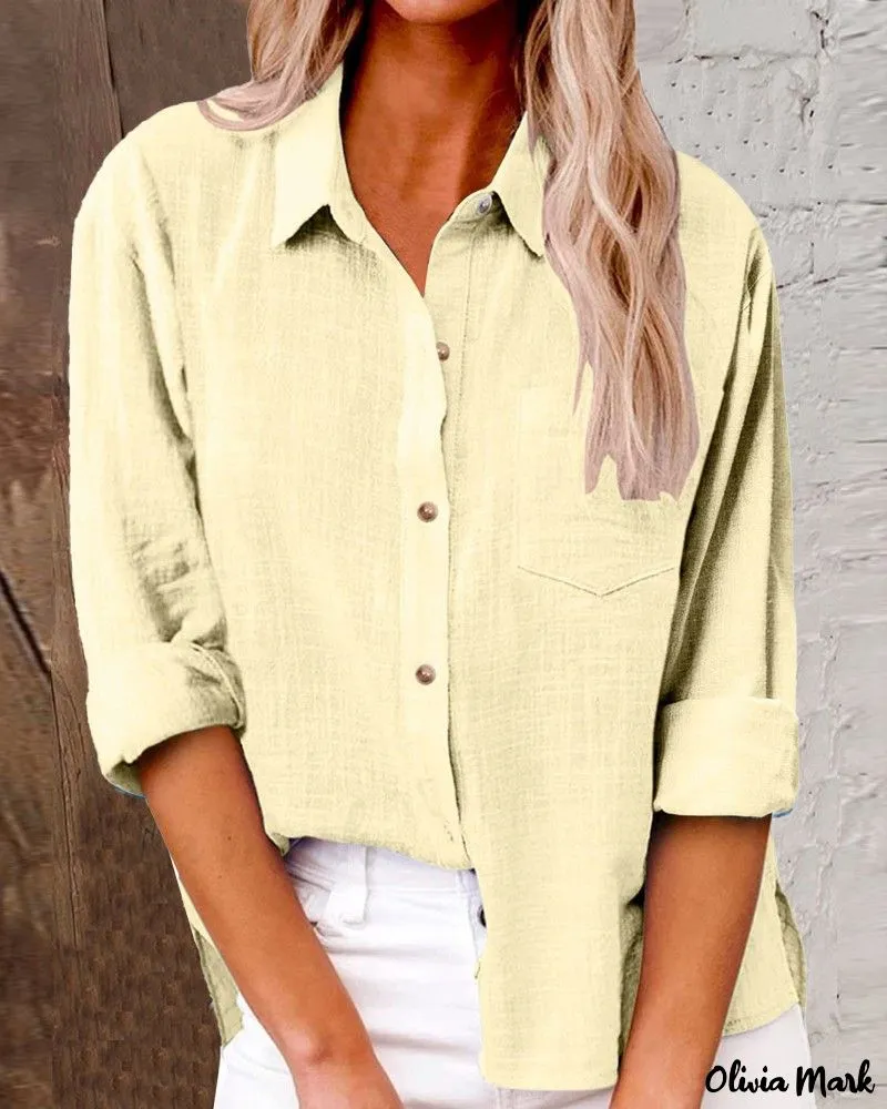 Xieyinshe - Buttoned Long Sleeve Shirt with Chest Pocket Design