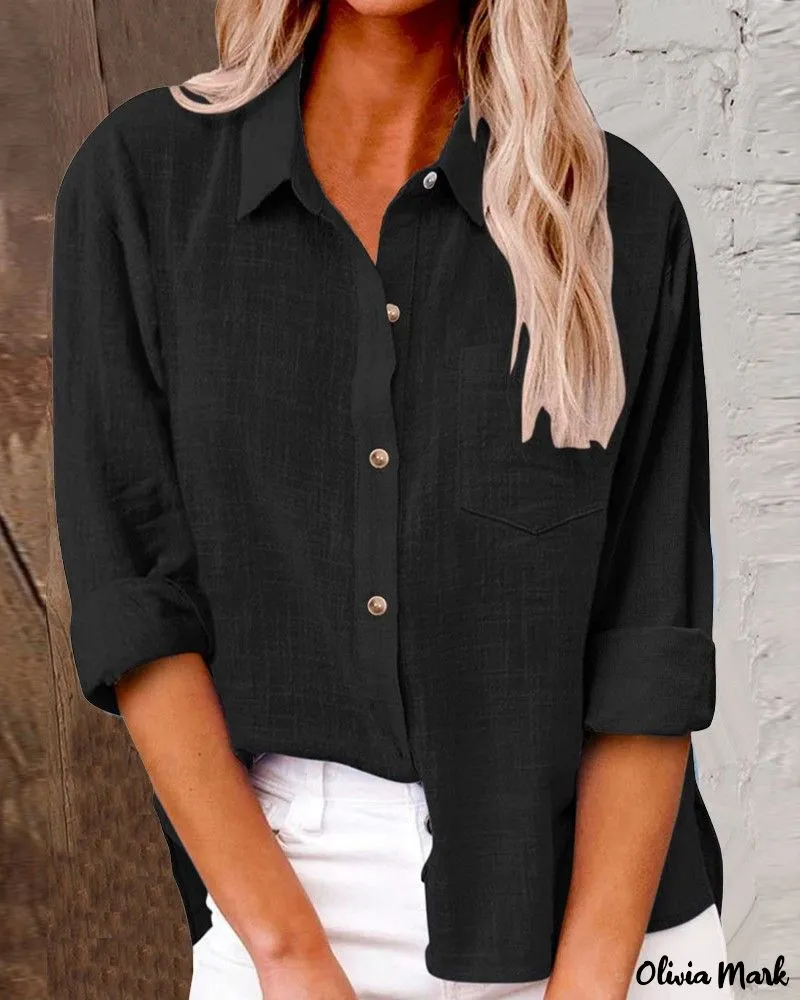 Xieyinshe - Buttoned Long Sleeve Shirt with Chest Pocket Design