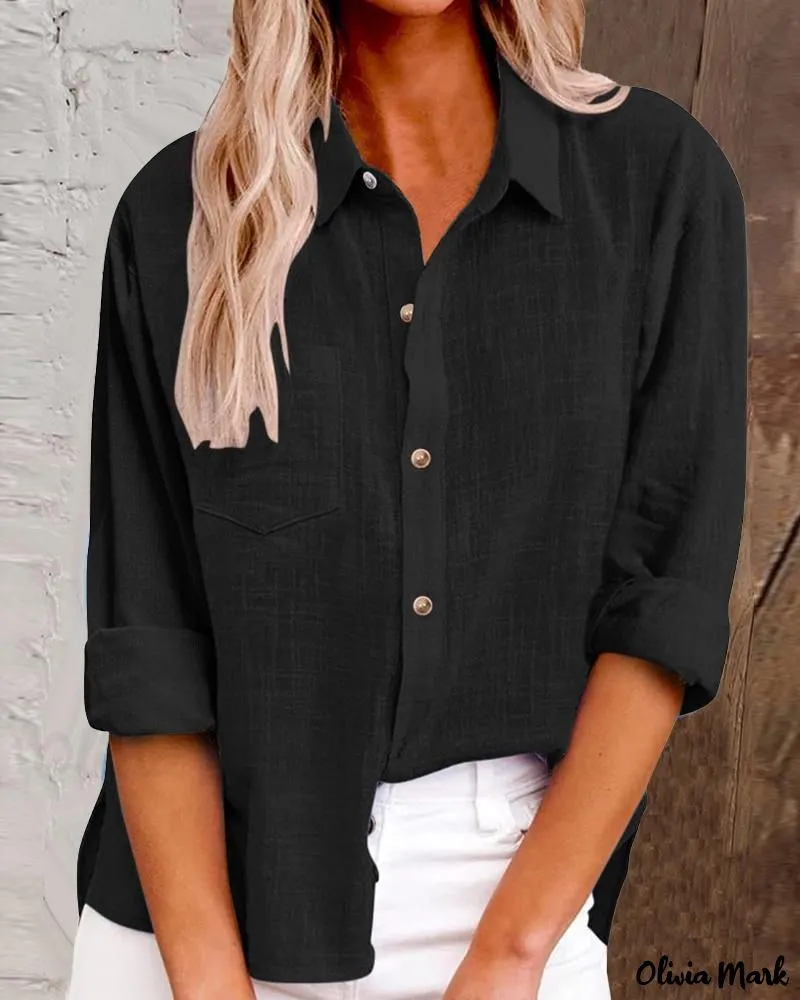 Xieyinshe - Buttoned Long Sleeve Shirt with Chest Pocket Design