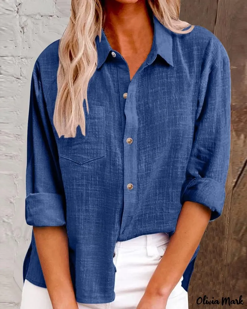Xieyinshe - Buttoned Long Sleeve Shirt with Chest Pocket Design