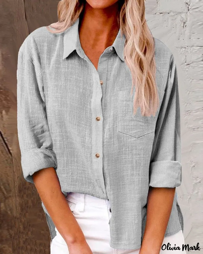 Xieyinshe - Buttoned Long Sleeve Shirt with Chest Pocket Design