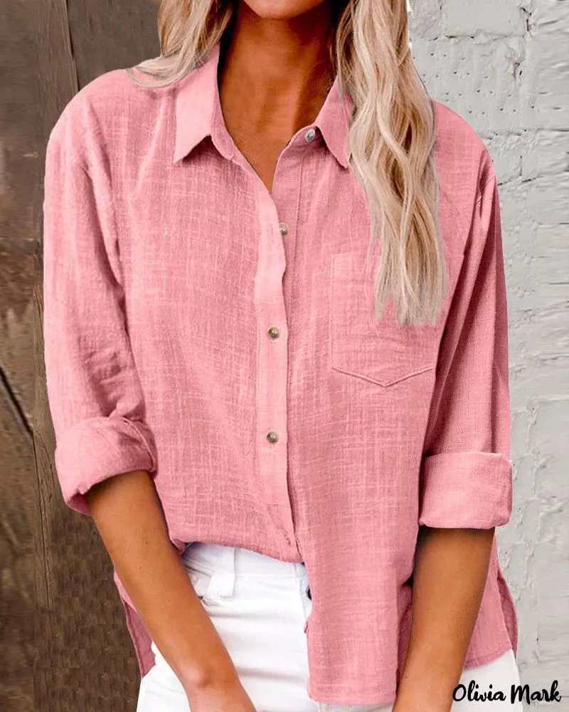 Xieyinshe - Buttoned Long Sleeve Shirt with Chest Pocket Design
