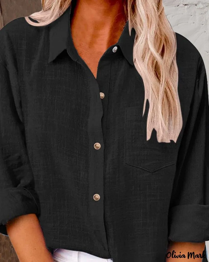 Xieyinshe - Buttoned Long Sleeve Shirt with Chest Pocket Design