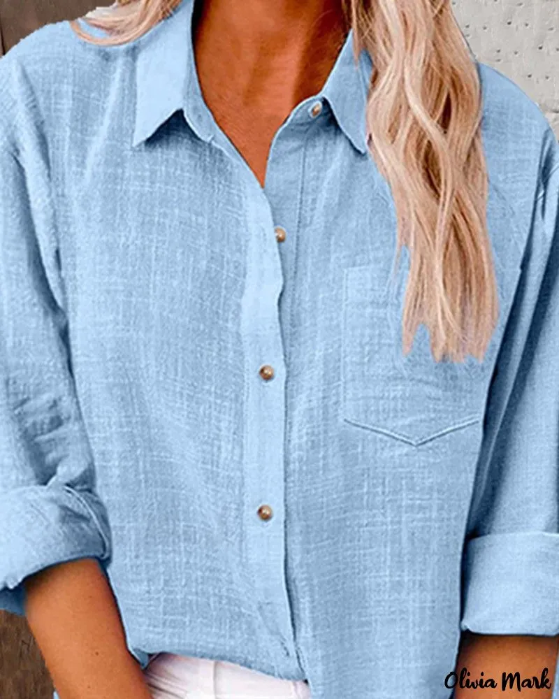 Xieyinshe - Buttoned Long Sleeve Shirt with Chest Pocket Design
