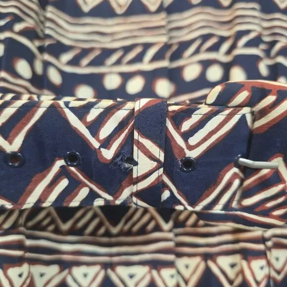 Y Maggy London Vintage Navy Button Down Midi Dress Women's Size 16 Tribal Belted