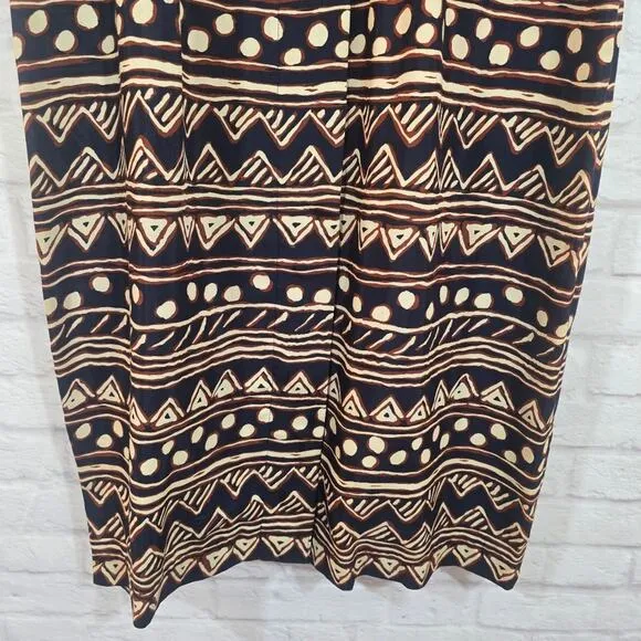 Y Maggy London Vintage Navy Button Down Midi Dress Women's Size 16 Tribal Belted