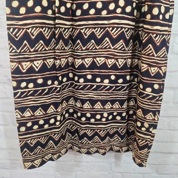 Y Maggy London Vintage Navy Button Down Midi Dress Women's Size 16 Tribal Belted